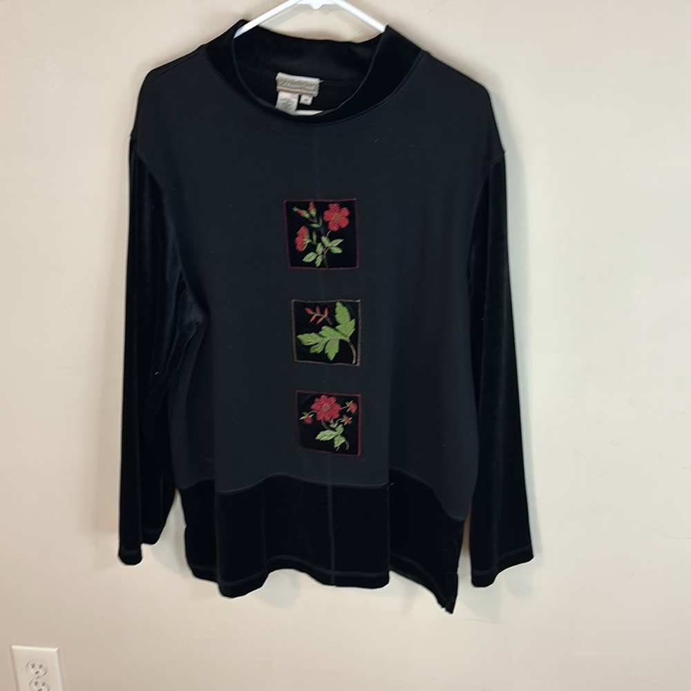 Vintage Coldwater Creek Black Ribbed Mock Neck Sweater with Velvet Size 1X